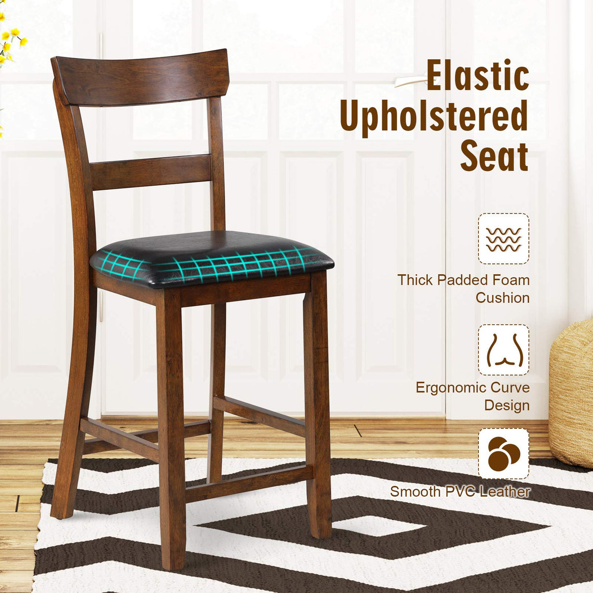 Goflame 25.5-Inch Counter Height Chair with Backrest, Foam-Padded Cushion, Rubber Wood Legs