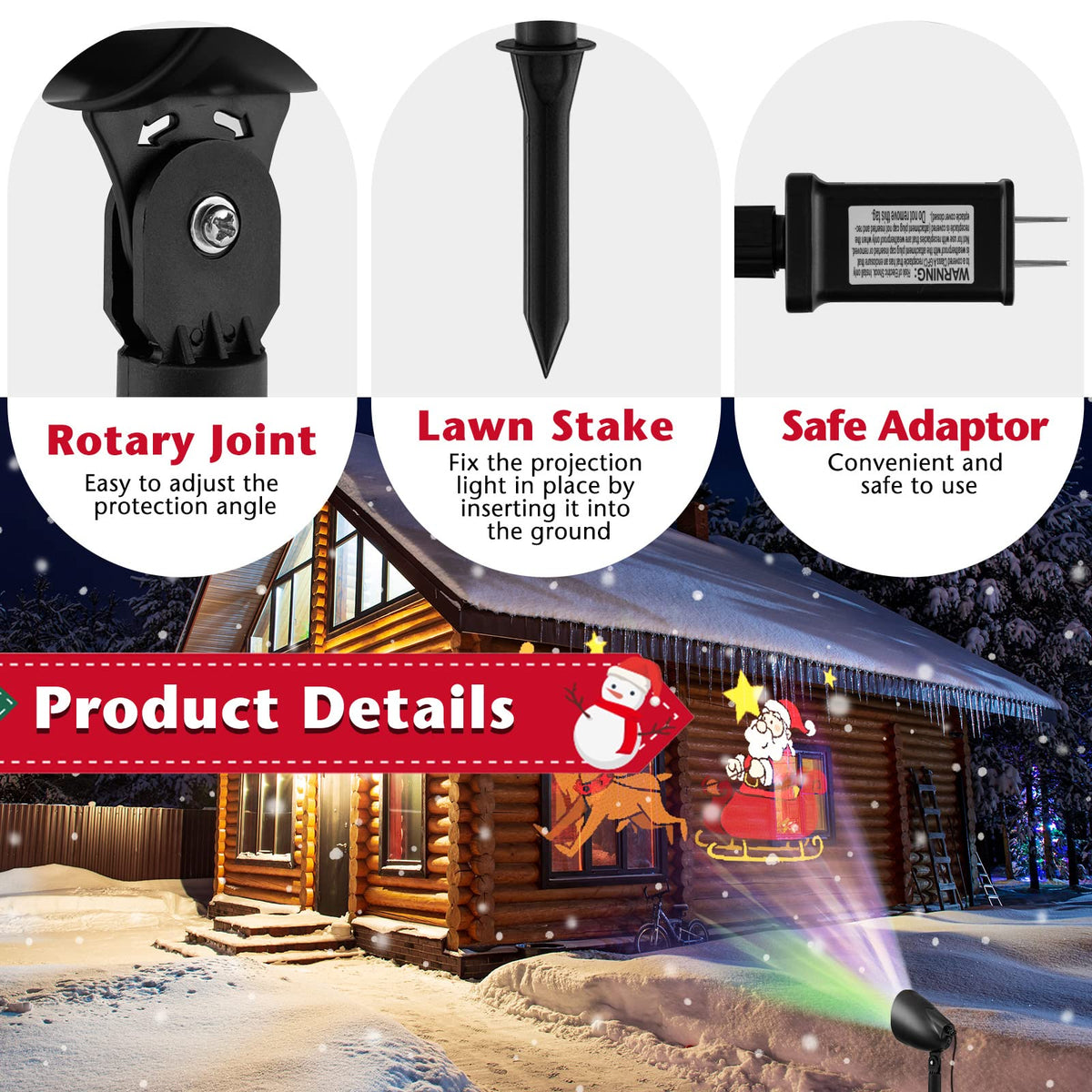 Goflame Christmas Projector Lights Outdoor | LED Santa Claus on Sleigh Projection Lamp