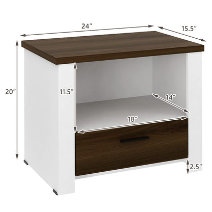 Goflame Nightstand, End Table with Glide Sliding Drawer & Open Cabinet, Modern Sofa Side Table for Living Room
