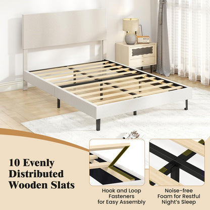 Goflame Bed Frame | Velvet Upholstered Platform Bed w/Height Adjustable Chevron Headboard