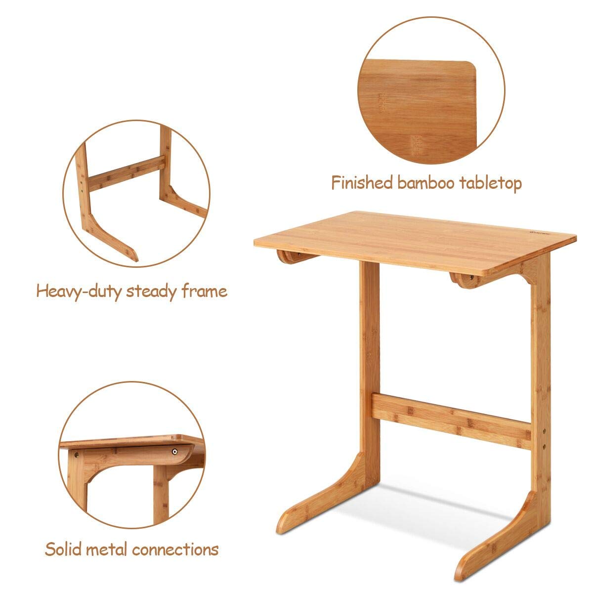 GOFLAME Bamboo Side Table with Painted Surface for Home Office Use