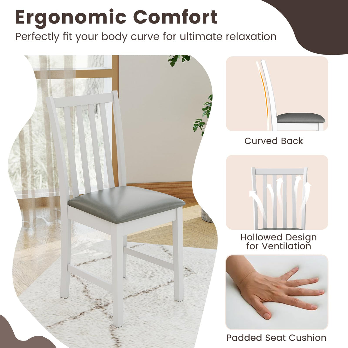 Goflame Wooden Dining Chairs Set of 2/4 Faux Leather Upholstered Kitchen Chair w/Rubber Wood Legs