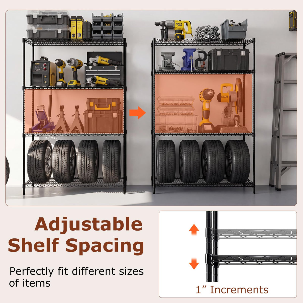 Goflame 4-Tier Metal Storage Shelving Unit with V-Shaped Wire Rack