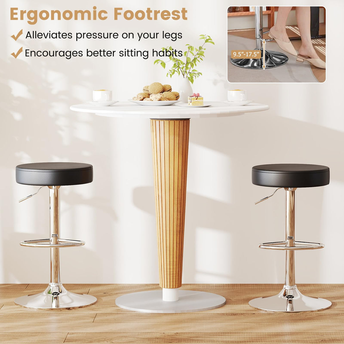 Goflame Adjustable Height PU Leather Bar Chair with Swivel Padded Seat