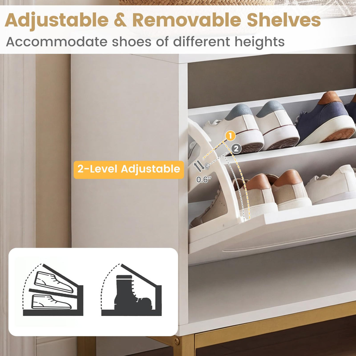 Goflame Shoe Storage Bench with 2 Flip Drawers