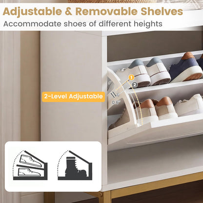 Goflame Shoe Storage Bench with 2 Flip Drawers