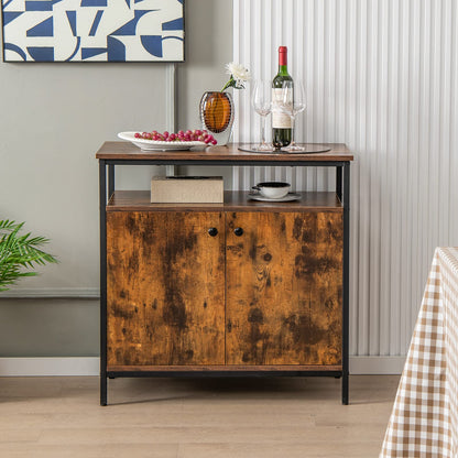 Goflame Buffet Cabinet with Shelf - 2 Door Sideboard Kitchen Storage Cupboard with Shelves (Rustic Brown)