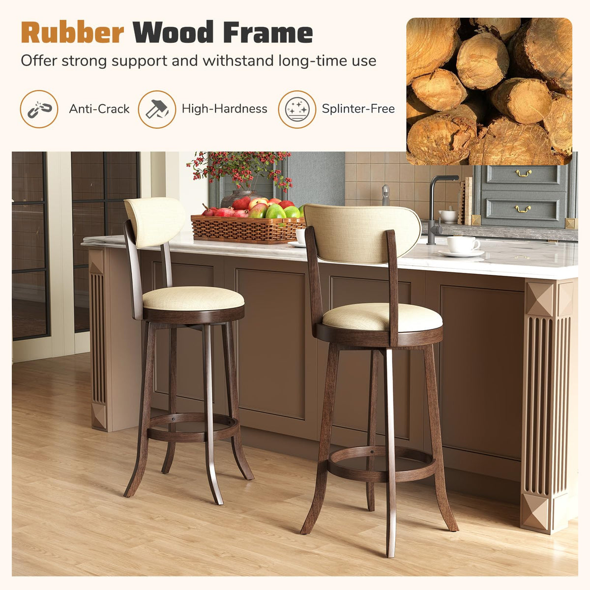 Goflame 30.5" Swivel Bar Stools Set for Kitchen Island Dining Room Pub