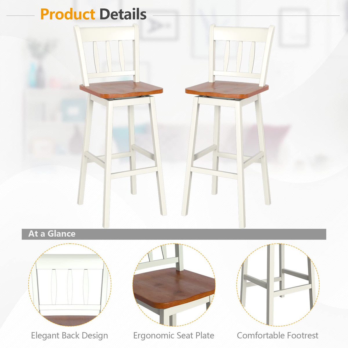 30.5 Inch Rubber Wood Bar Chairs - Goflame
