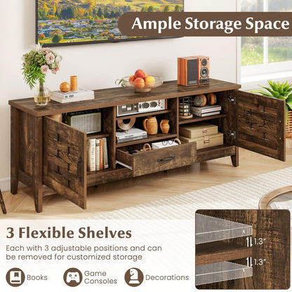Goflame Farmhouse TV Stand for 65 Inch TVs 59" Wood Entertainment Center with 2 Woven Accent Doors