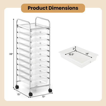 Goflame 10-Drawer Rolling Storage Cart with Metal Frame and Lockable Universal Wheels
