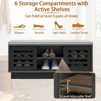 Goflame Entryway Shoe Storage Bench - Shoe Rack w/Seat Cushion & 6 Storage Compartments