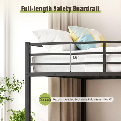 Goflame Heavy-Duty Metal Bunk Bed Full Over Full with Ladder & Full Length Safety Guardrail