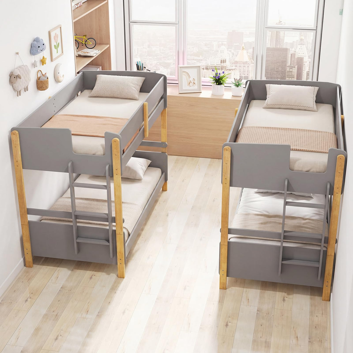 Goflame Twin Over Twin Bunk Bed with Ladder for Kids Teens Bedroom