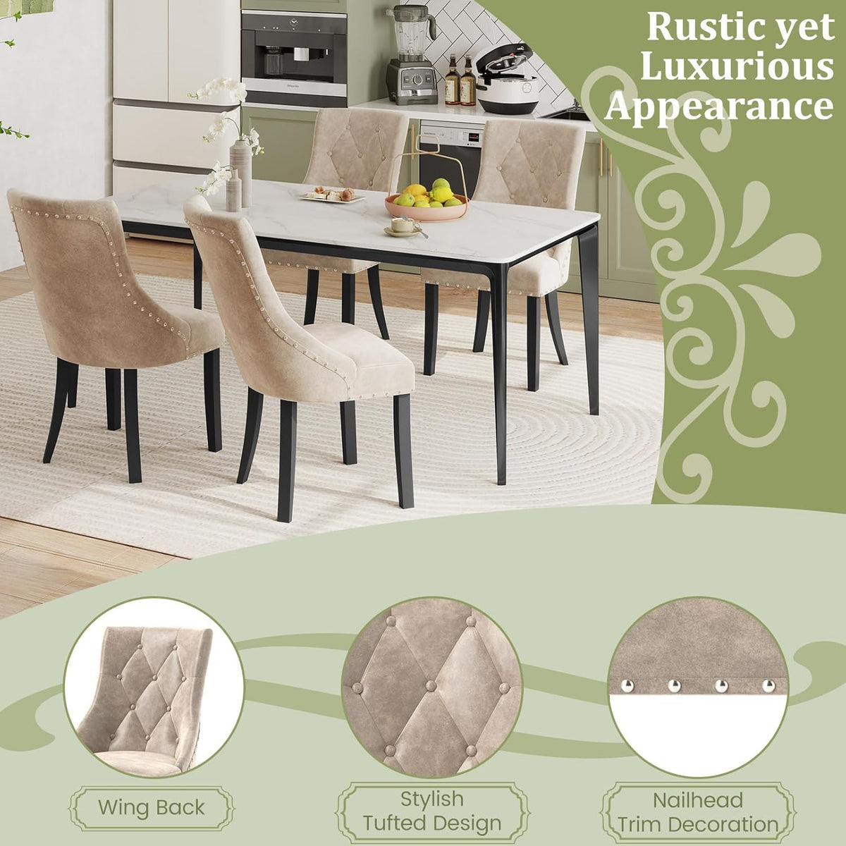 Goflame Upholstered Dining Chairs Set of 2/4, Tufted Wingback Kitchen Chairs w/Solid Wood Legs, Padded Seat