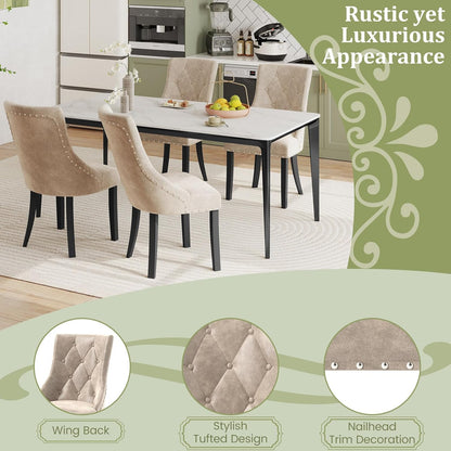 Goflame Upholstered Dining Chairs Set of 2/4, Tufted Wingback Kitchen Chairs w/Solid Wood Legs, Padded Seat