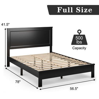 Queen/Full/Twin Size Platform Bed w/ Rubber Wood Legs & Integrated Headboard | Wooden Bed Frame