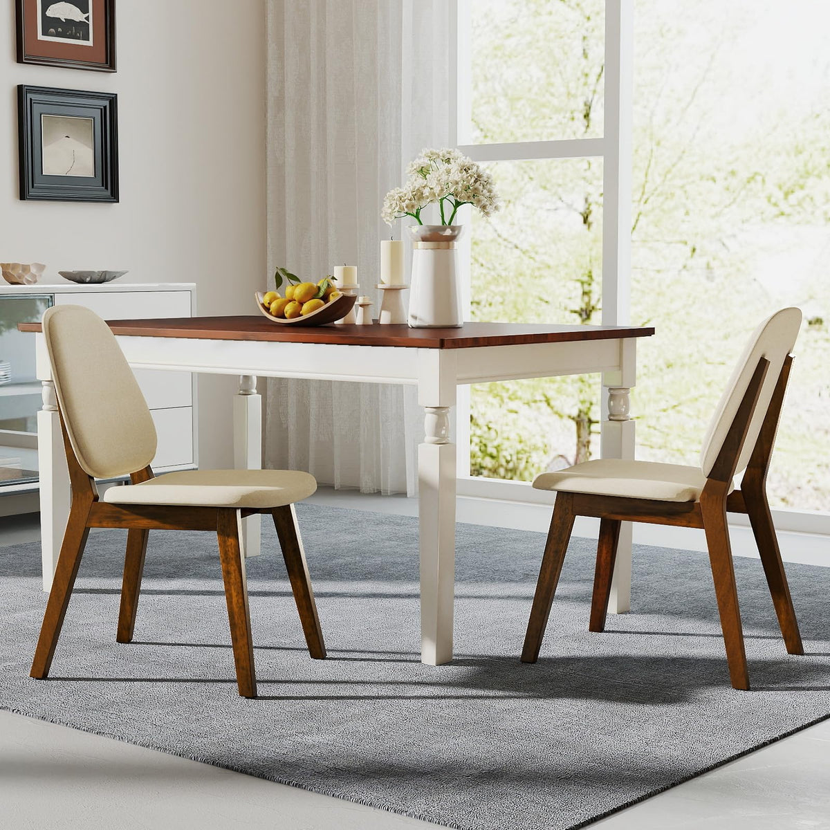 Goflame Wooden Dining Chair Set of 2/4 Mid-Century Modern Upholstered Side Armless Chair