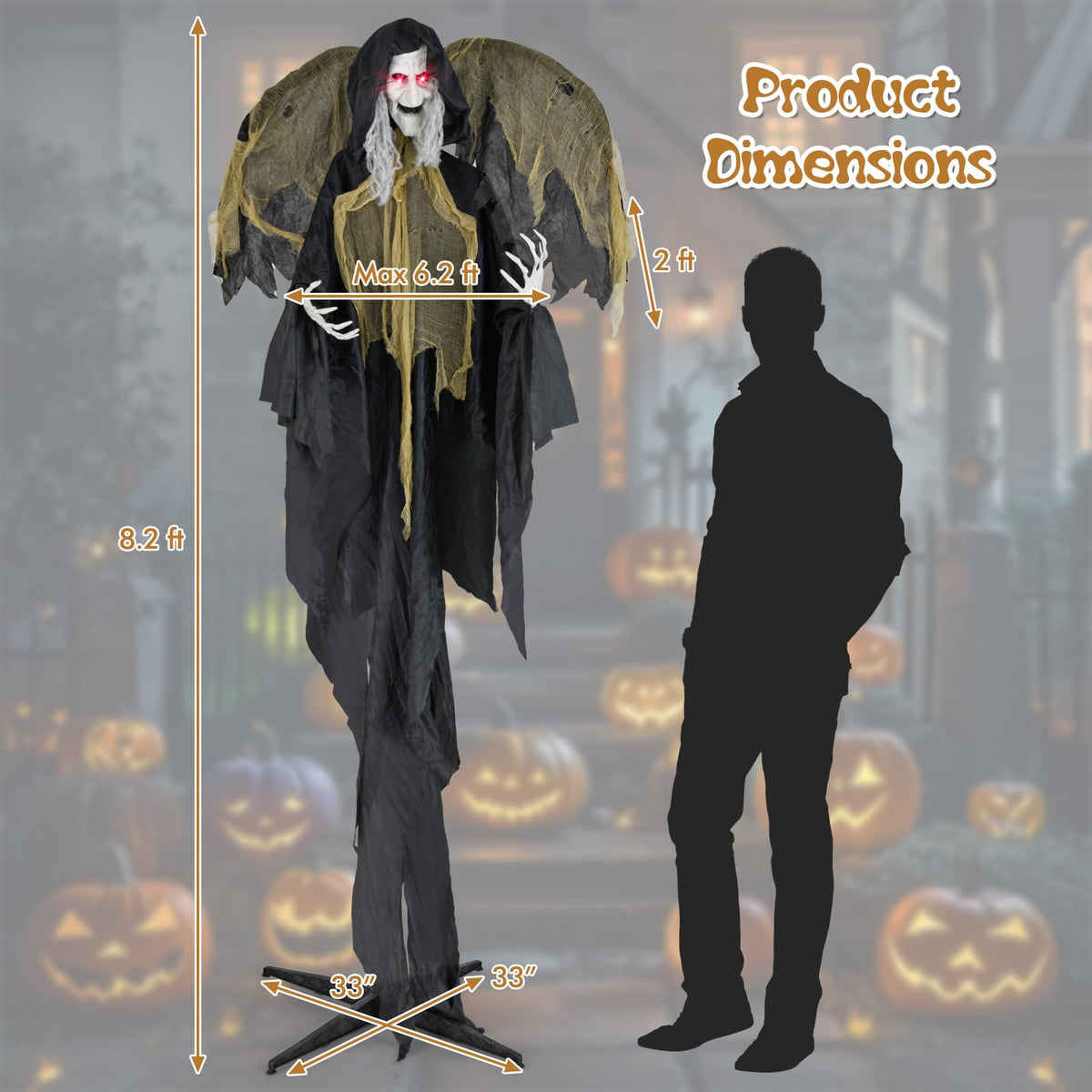 Goflame 8.2 FT Halloween Standing Witch, Poseable Halloween Animatronic Prop with Light up Eyes