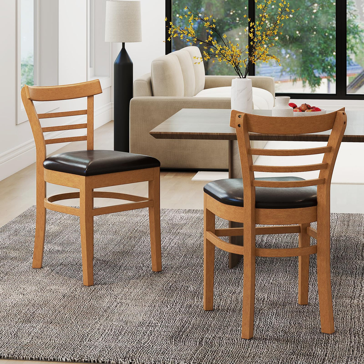 Goflame Wooden Dining Chairs Set PU Leather Upholstered Kitchen Chair w/Rubber Wood Legs