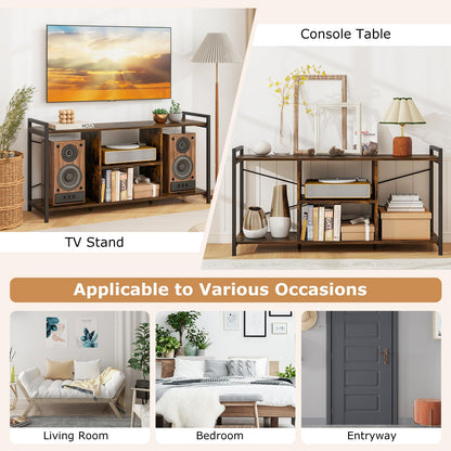 Goflame TV Stand for TVs up to 55", 3-Tier Entertainment Center with Open Storage Shelves, Side Guardrails & Metal Frame