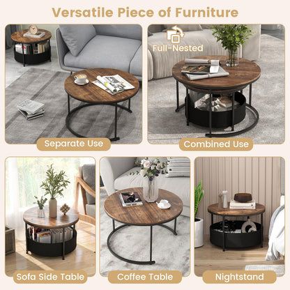 Goflame 31.5" Round Coffee Table with Removable Fabric Basket & Metal Frame