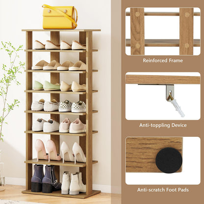 Goflame 8-Tier Wooden Shoe Rack Patented Double Row Shoe Organizer for 16 Pairs