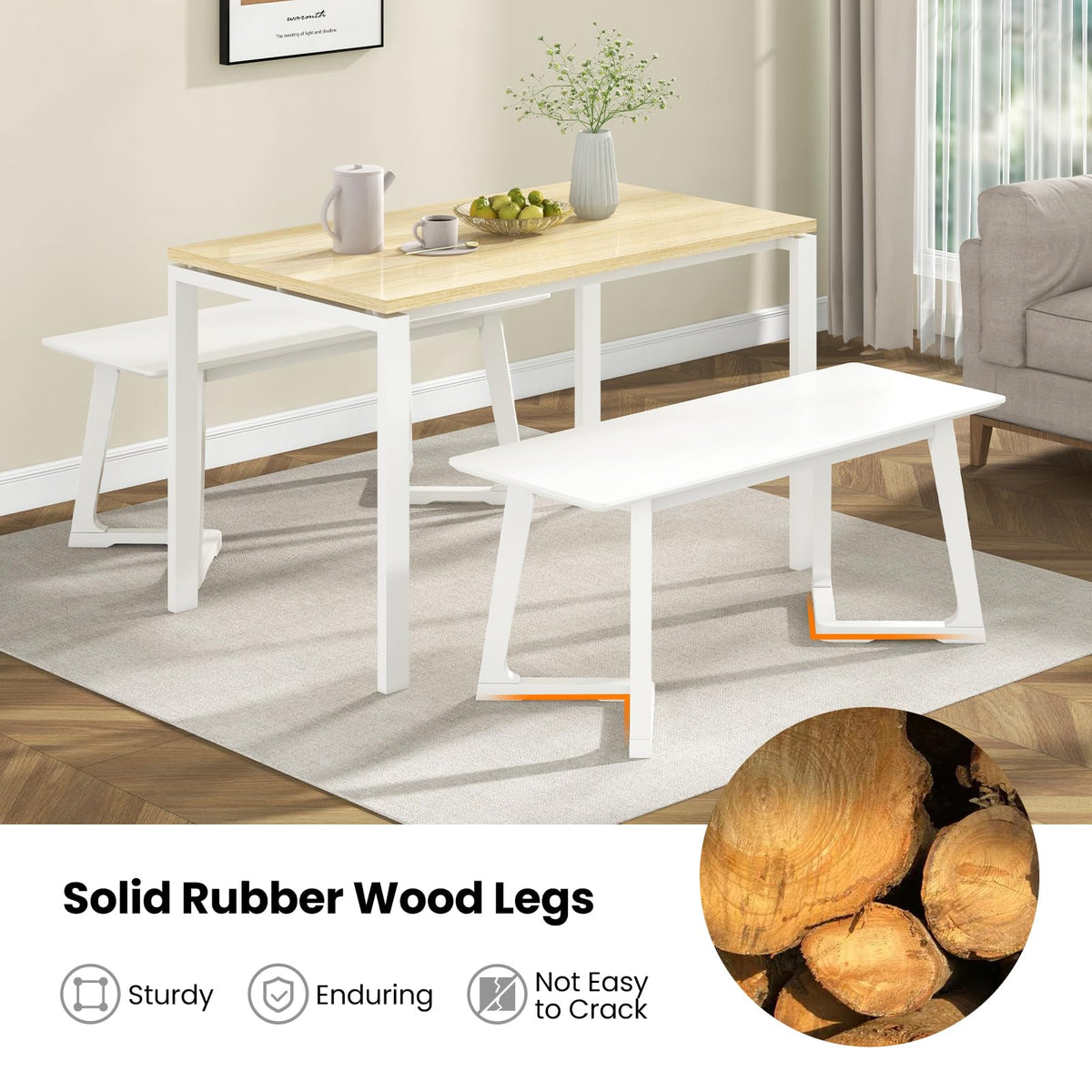 Goflame Set of 1/2 Entryway Bench, 42” Long Dining Bench with Rubber Wood Triangular Legs