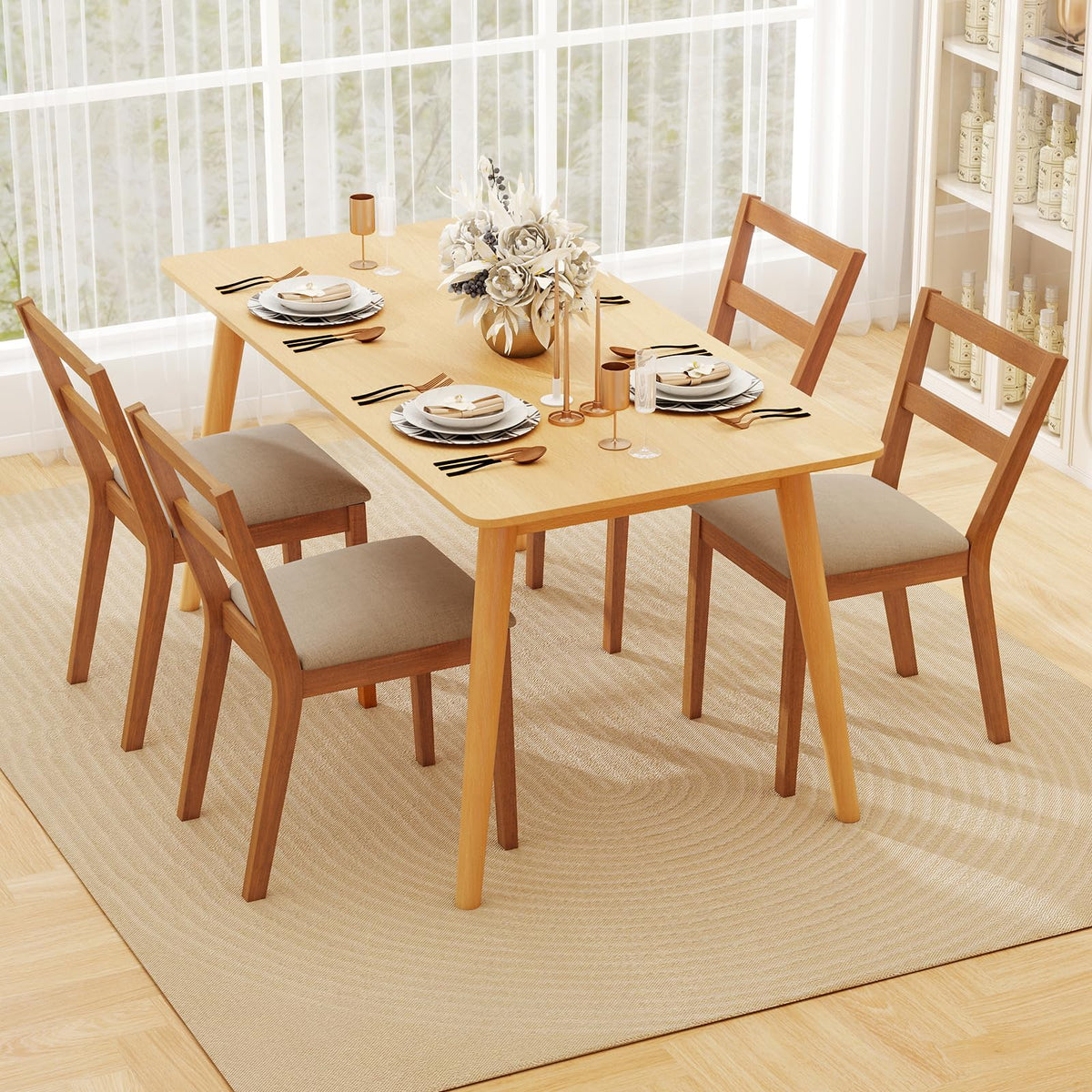 Goflame Wooden Dining Chairs Set of 2/4 Farmhouse Upholstered Kitchen Chairs with Rubber Wood Legs & Fabric Padded Seat
