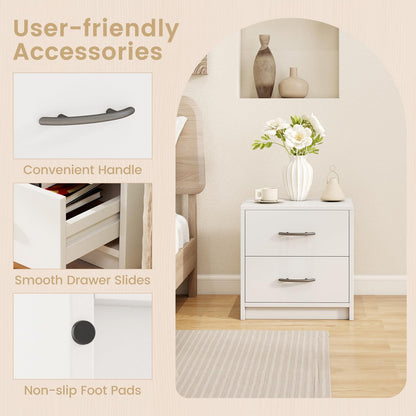 Goflame Nightstand with 2 Drawers, Modern Night Stand with Storage Drawers, Compact Floor Sofa Side Table for Small Spaces
