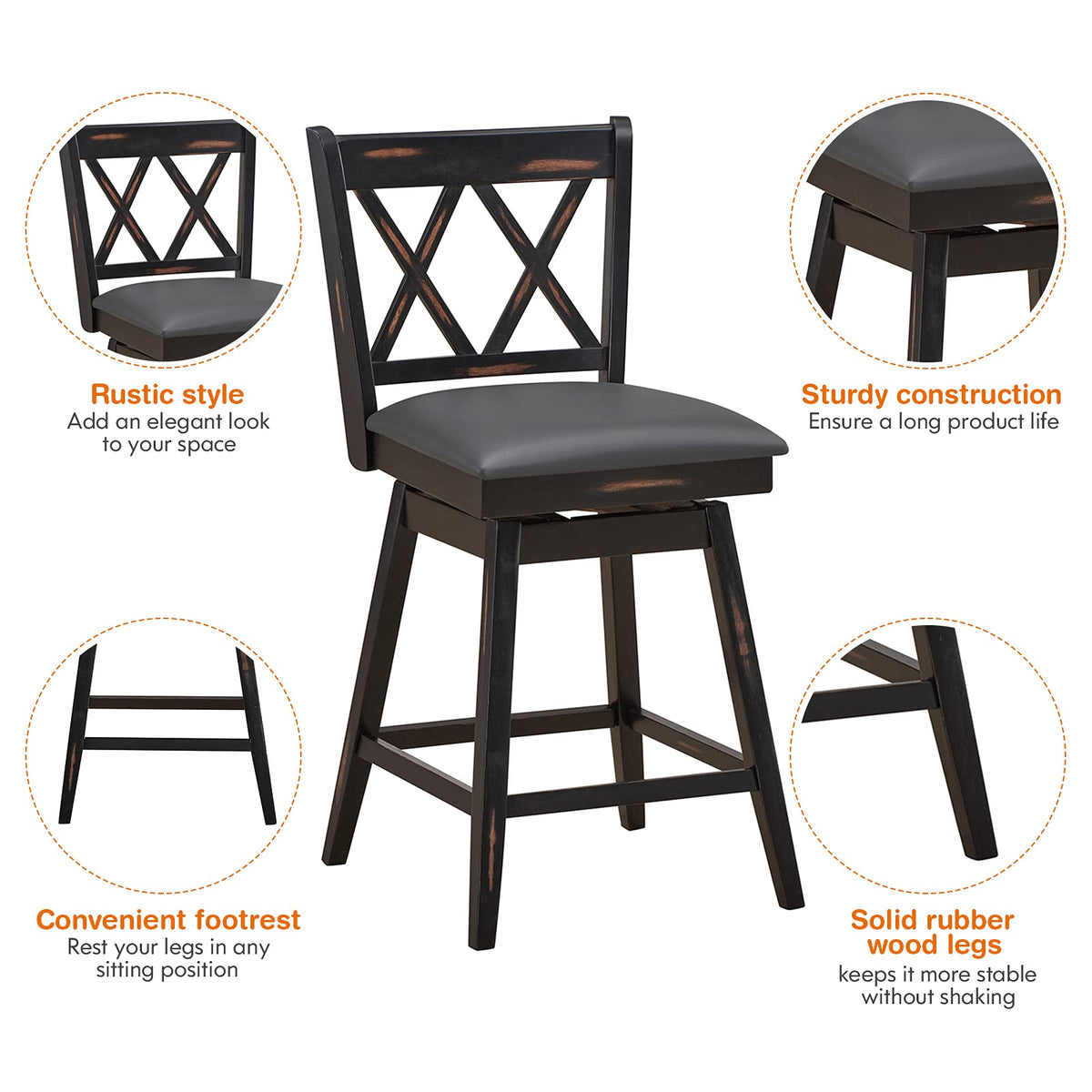 Goflame Bar Stool with Foot Rest Upholstered Cushion & Ergonomic Backrest