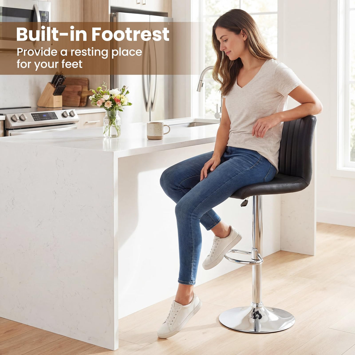 Goflame Modern Faux Leather Counter Height Barstools Set of 2/4 with Back and Footrest
