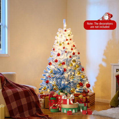 Goflame Pre-Lit Snow Flocked Christmas Tree | Artificial Hinged Xmas Full Tree