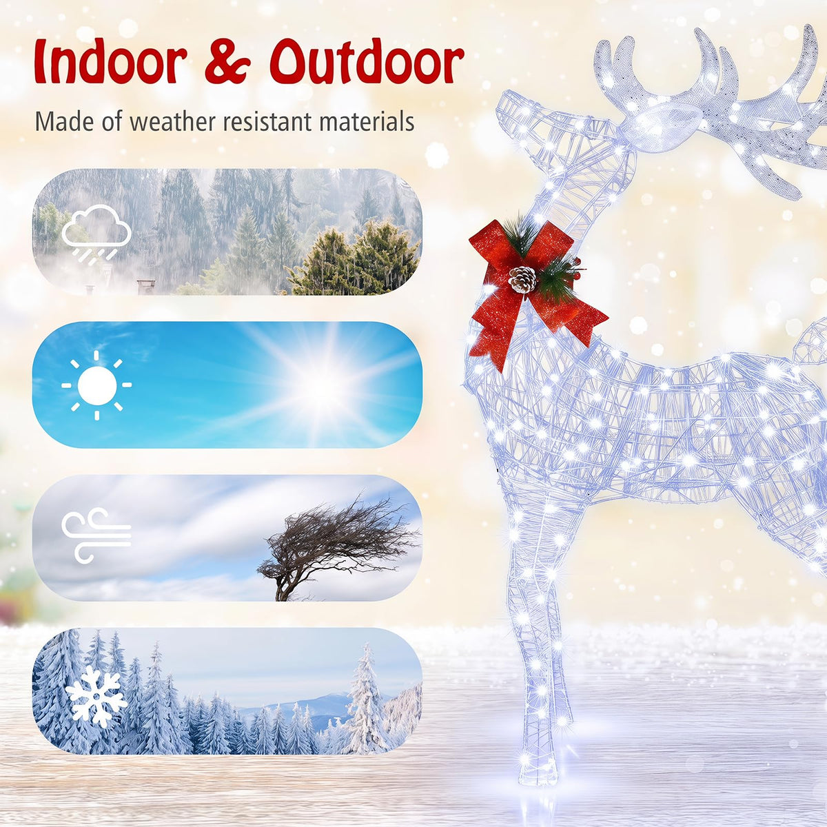 Goflame Lighted Christmas Reindeer | 4.4 FT Pre-Lit Xmas Holiday Decoration