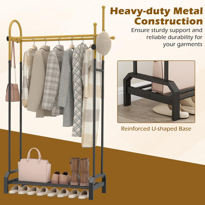 Goflame Double Rod Freestanding Clothes Rack with 5 Coat Hooks