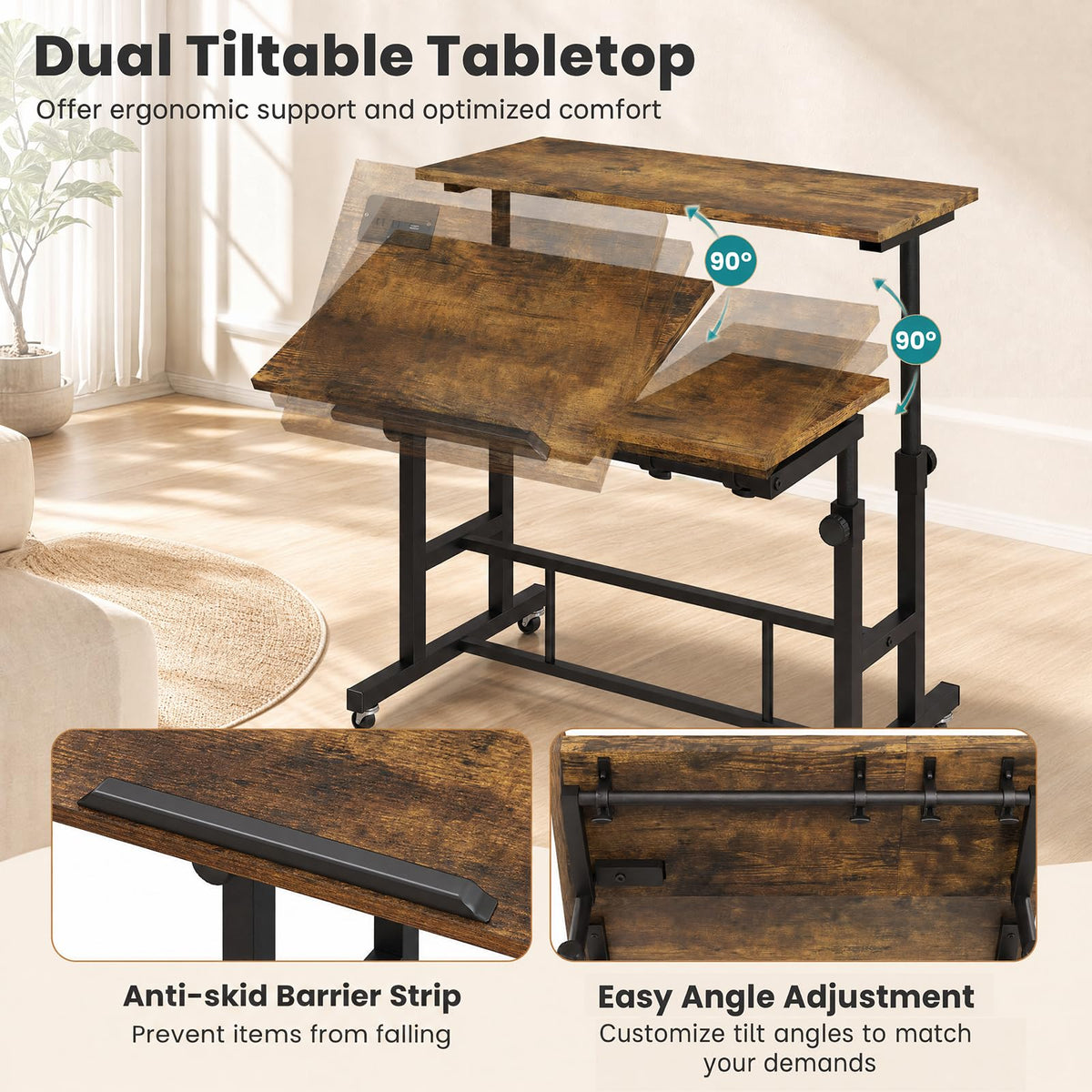 GOFLAME Small Height Adjustable Standing Desk with Wheels