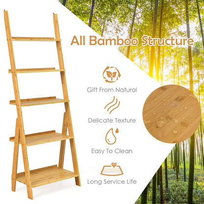 Goflame 5-Tier Ladder Shelf, Multipurpose Freestanding Display Leaning Storage Shelves