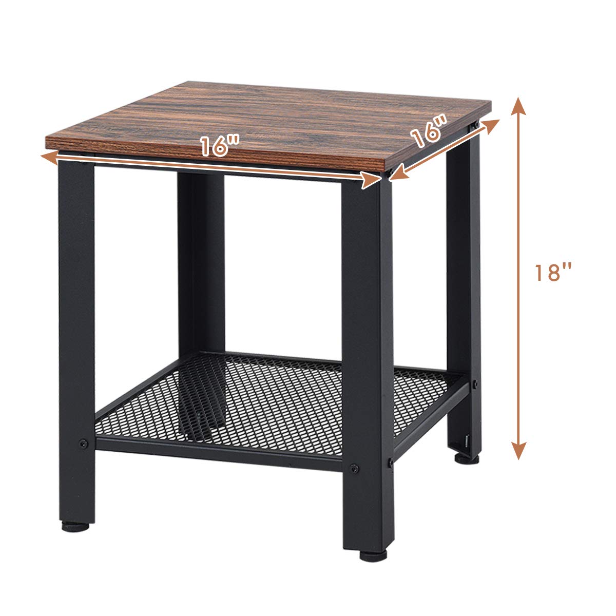 Goflame Nightstand Side Table 2-Tier W/Adjustable Feet, Storage Shelf and Metal Frame