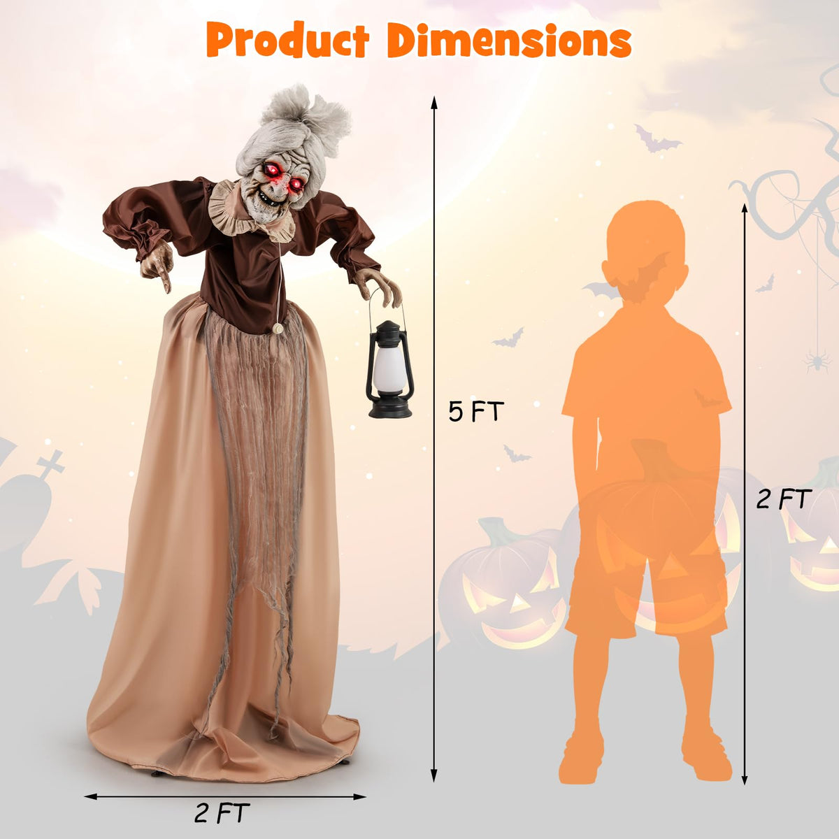 Goflame Halloween Animatronic, Talking Zombie Maid in Lantern