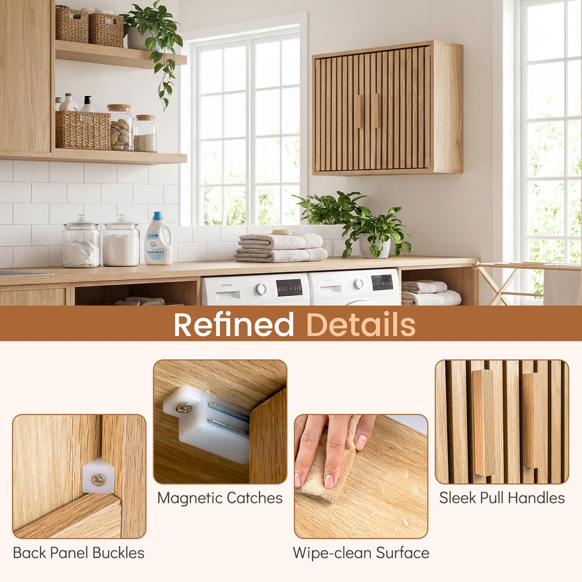 Goflame Wall Mounted Wooden Medicine Cabinet with 2 Slatted Doors
