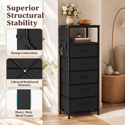 Goflame Modern 39" Bedside Table with Integrated Charging Station & 5 Fabric Drawers (1/2)