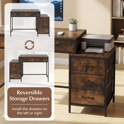 Goflame Reversible Computer Desk with 5 Drawers