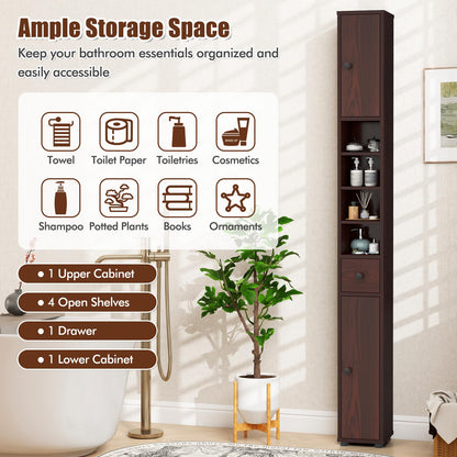 Goflame Slim Bathroom Storage Cabinet - 71" Tall Narrow Floor Cabinet Cupboard with 2 Doors
