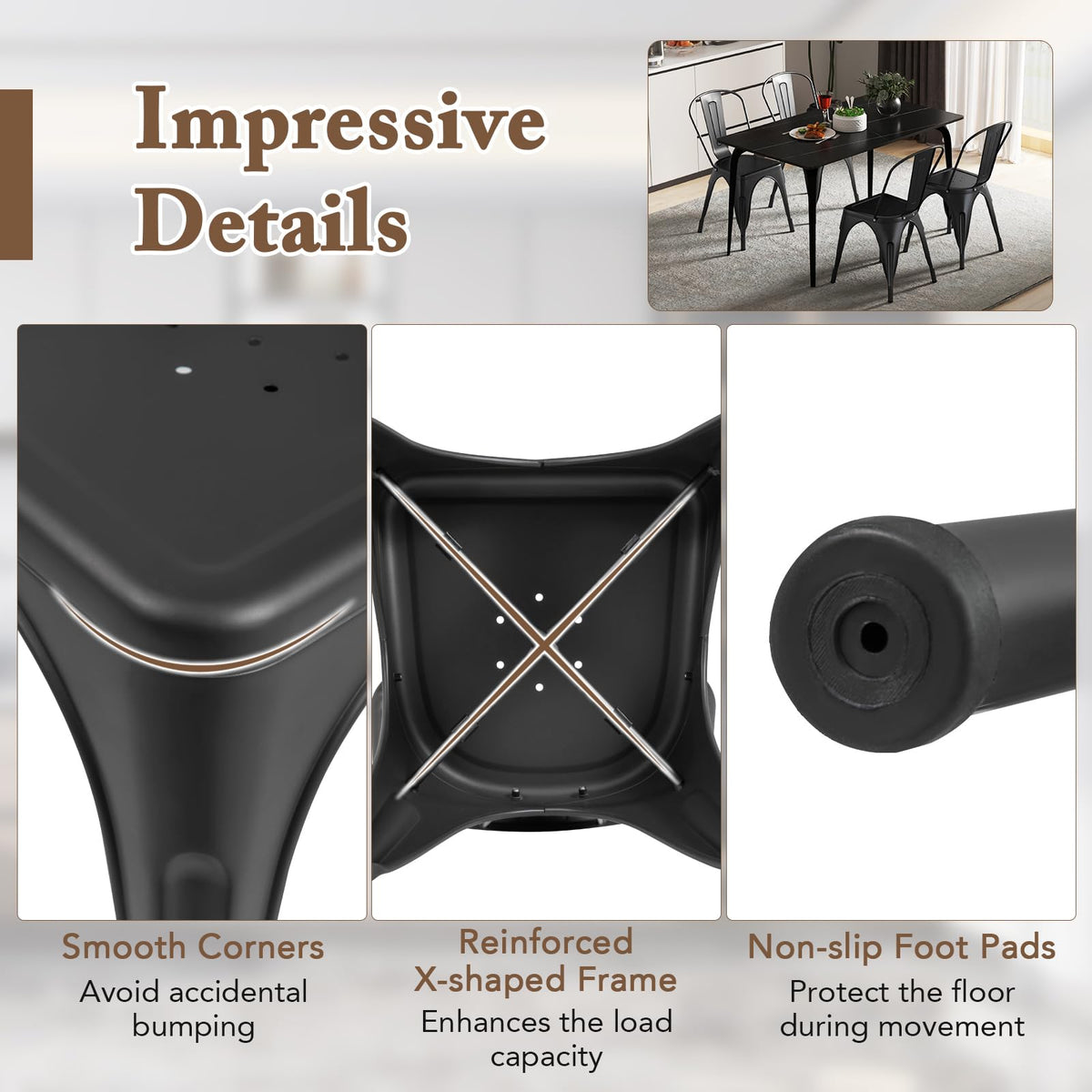 Goflame Metal Dining Chairs Set of 4, Farmhouse Kitchen Chairs with Removable Backrest