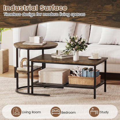 Goflame Nesting Coffee Table Set of 2 Detachable Rectangular Table