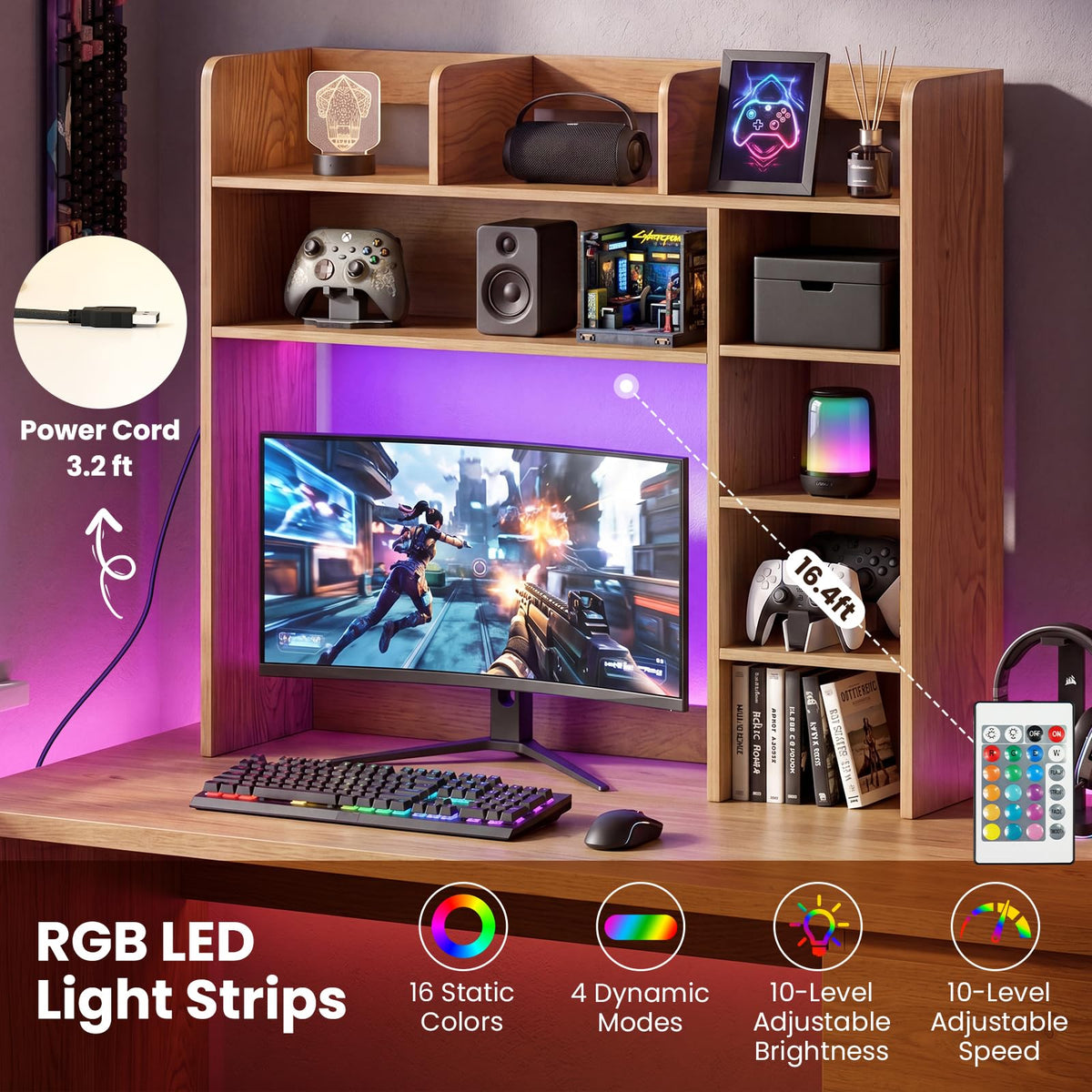 Goflame 35.5" Desktop Bookshelf with LED Lights