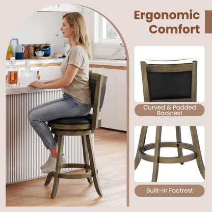 Goflame Accent Wooden Swivel Back Counter Height Bar Stool, Fabric Upholstered Design