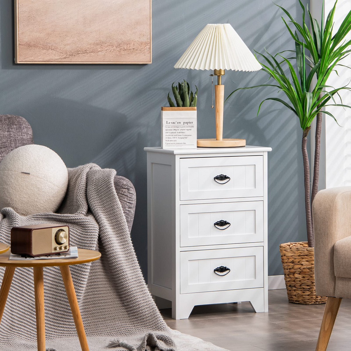Goflame Nightstand with 3 Drawers, Bedside Table