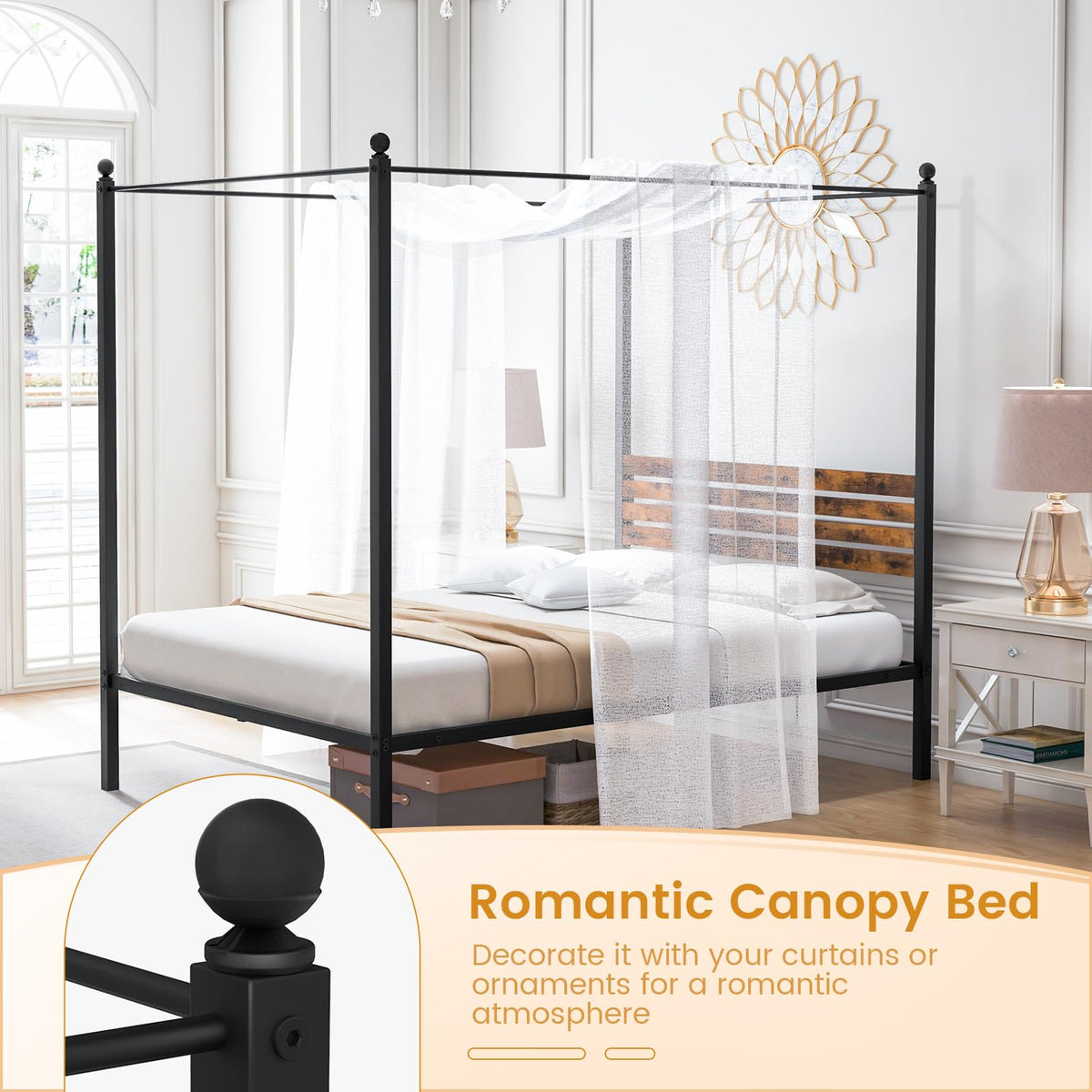 Goflame Queen/Full/Twin Size Metal Canopy Bed Frame