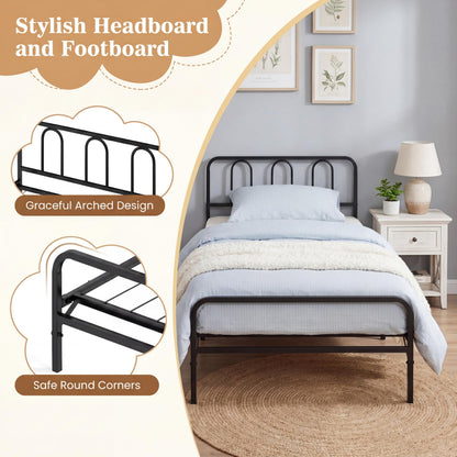 Goflame Foldable Metal Twin Bed Frame with Headboard and Footboard